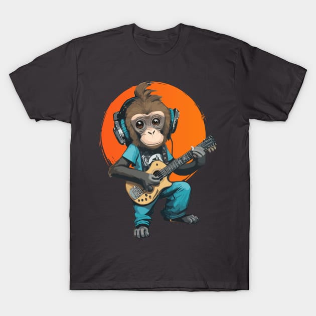 Monkey with headphone plays the guitar T-Shirt by ReaBelle